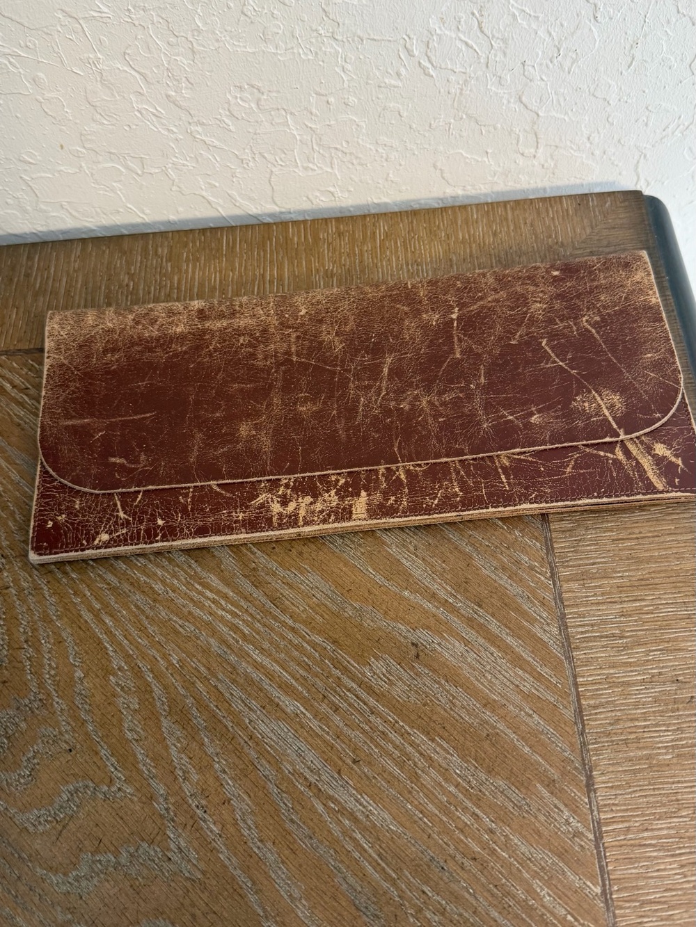 Vintage Distressed Brown Leather Envelope Wallet Clutch